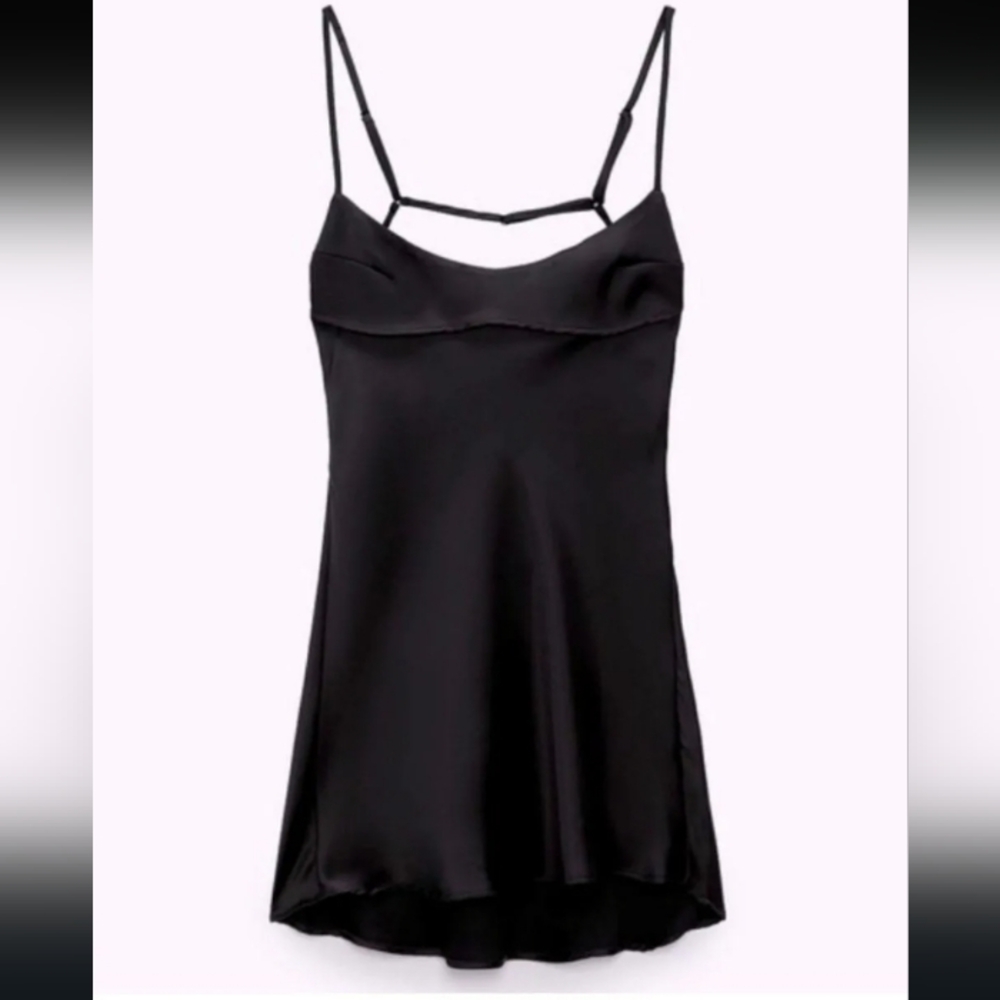 ZARA BLACK SATIN MINI SLIP DRESS L NEW  SIZE SMALL NWT - Picture 7 of 13